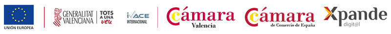 Logotipos Unión Europea, Generalitat Valenciana,  IVACE, Cámara Valencia, Xpande Digital