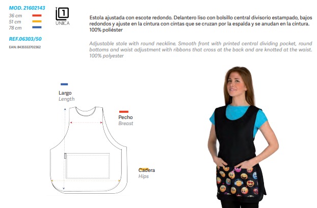 DELANTAL/ESTOLA NEGRO EMOJIS TALLA UNICA - EUROSTIL