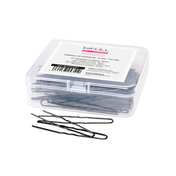 CAJA 150UD HORQUILLAS CLIP INVISIBLES NEGRAS 62MM - BIFULL
