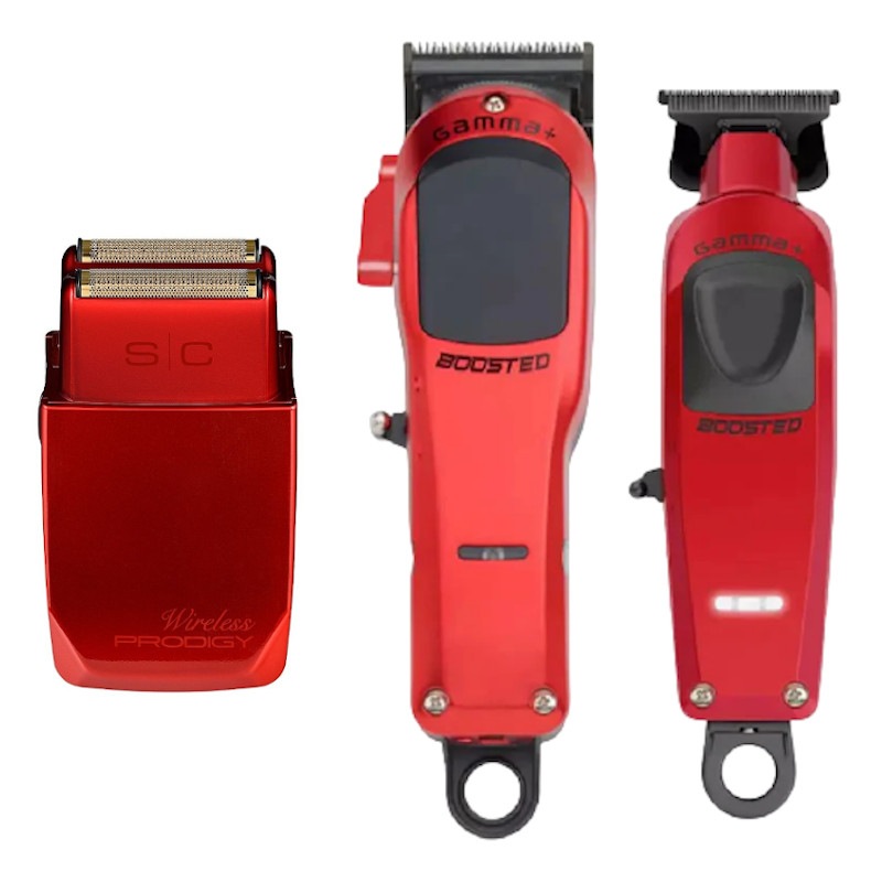 PACK MÁQUINAS BOOSTED CLIPPER + TRIMMER + PRODIGY ROJAS - GAMMA PIU