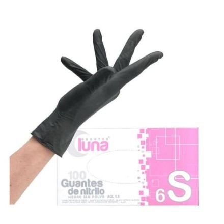 CAJA 100 GUANTES TALLA S NITRILO NEGRO - LUNA