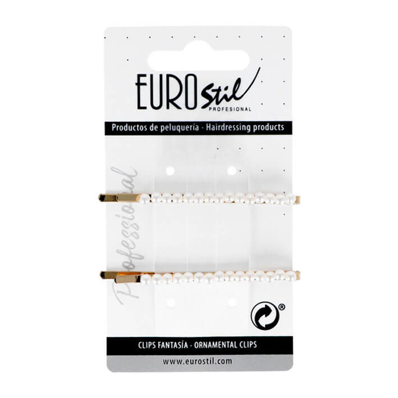 CLIP 2 UDS DORADO LARGO CON PERLAS - EUROSTIL