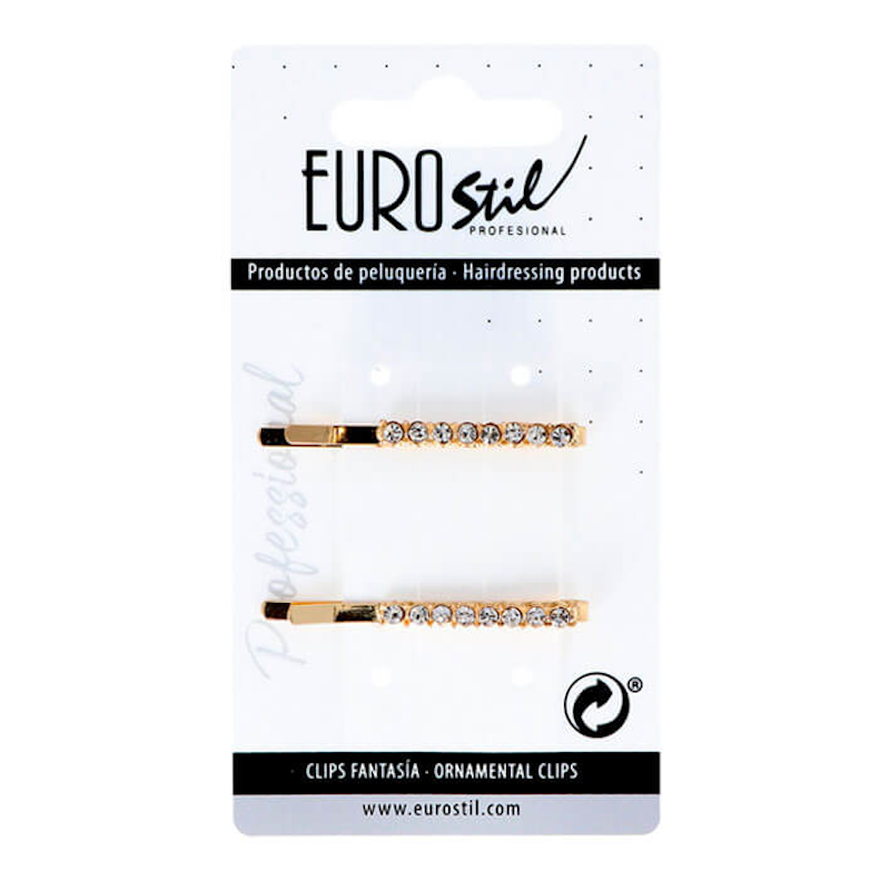 CLIPS 2UD DORADOS RECTANGULAR LARGOS CON PERLAS - EUROSTIL