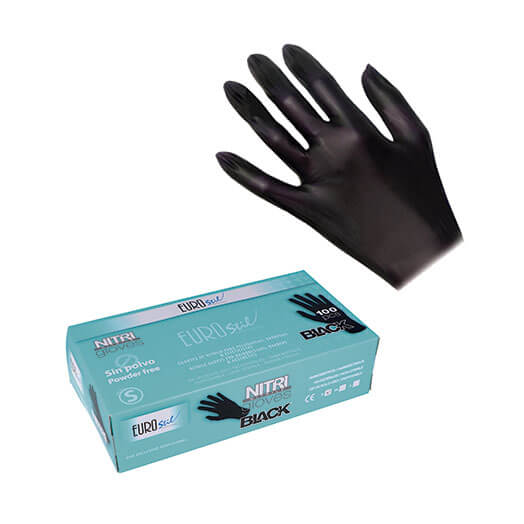 CAJA 100 GUANTES TALLA S NITRILO NEGRO SIN POLVO - EUROSTIL