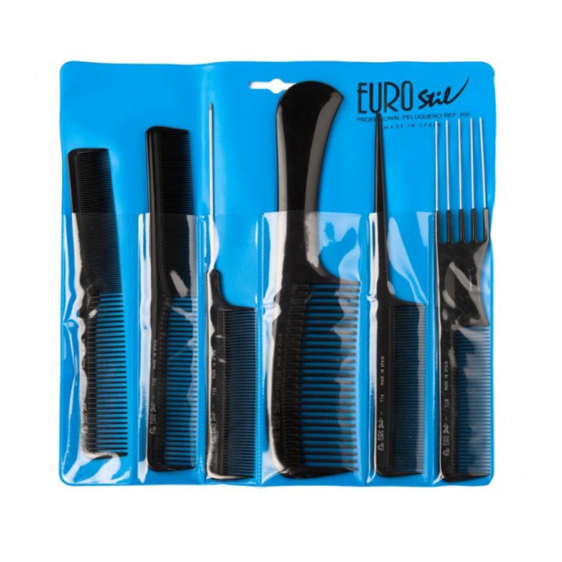 [00950] ESTUCHE AZUL PROFESIONAL 6 PEINES - EUROSTIL