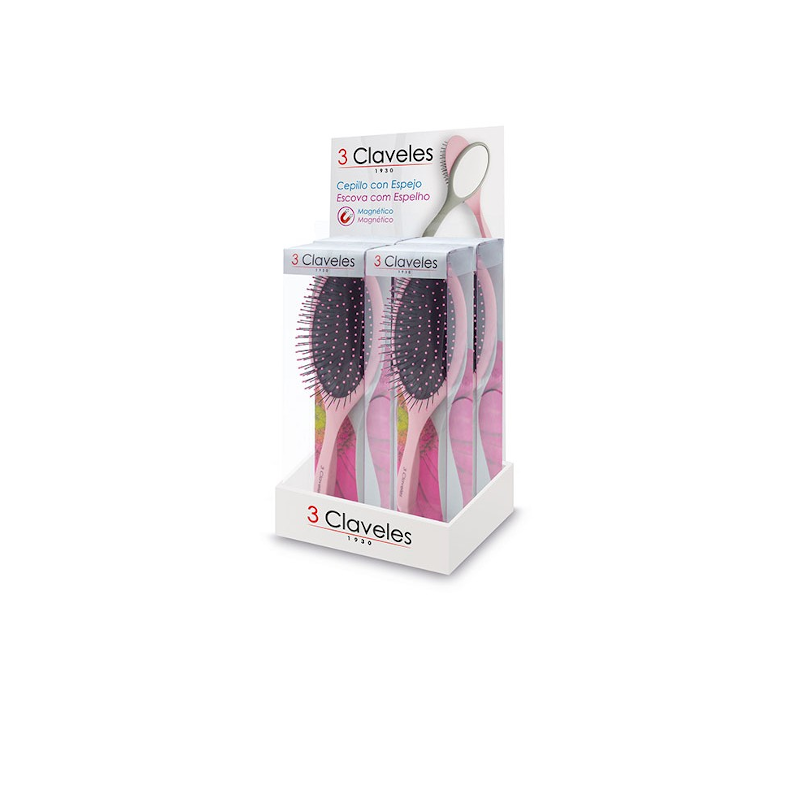 CEPILLO Y ESPEJO 2 COLORES EXP. 6 UDS. - 3 CLAVELES