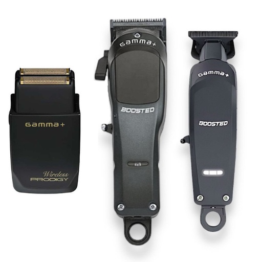 [PACKBOOSTED-BLACK] PACK MÁQUINAS BOOSTED CLIPPER + TRIMMER + PRODIGY NEGRAS - GAMMA PIU
