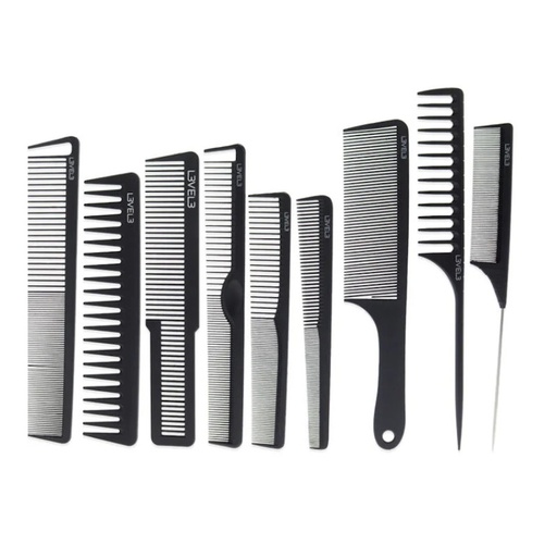[CFC016 42690] SET DE 9 PEINES CORTE CON FUNDA- L3VEL3