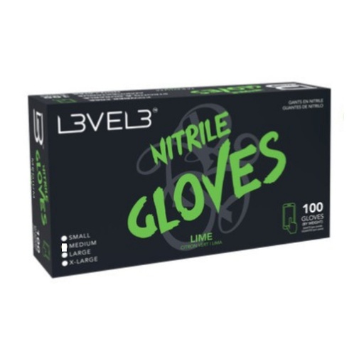 [11402] GUANTES NITRILO TALLA L VERDE LIMA 100U - L3VEL3