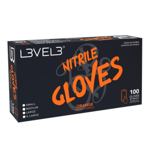 [11502] GUANTES NITRILO TALLA L NARANJAS 100U - L3VEL3