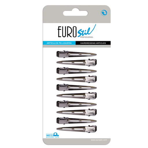 [00091] CARTÓN 10 PINZAS METAL PEQUEÑAS CABEZA ESTRECHA 4.5CM  - EUROSTIL
