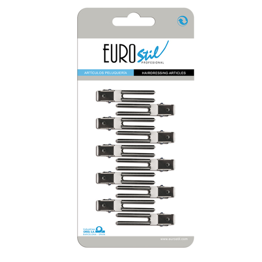 [00094] CARTÓN 10 PINZAS METAL PEQUEÑAS DOBLE PLATA 4.5CM - EUROSTIL