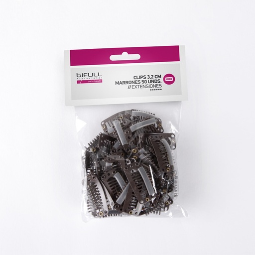 [BFEXT78023 9030] PACK 50UD CLIPS EXTENSIONES 3.2CM CASTAÑOS - BIFULL
